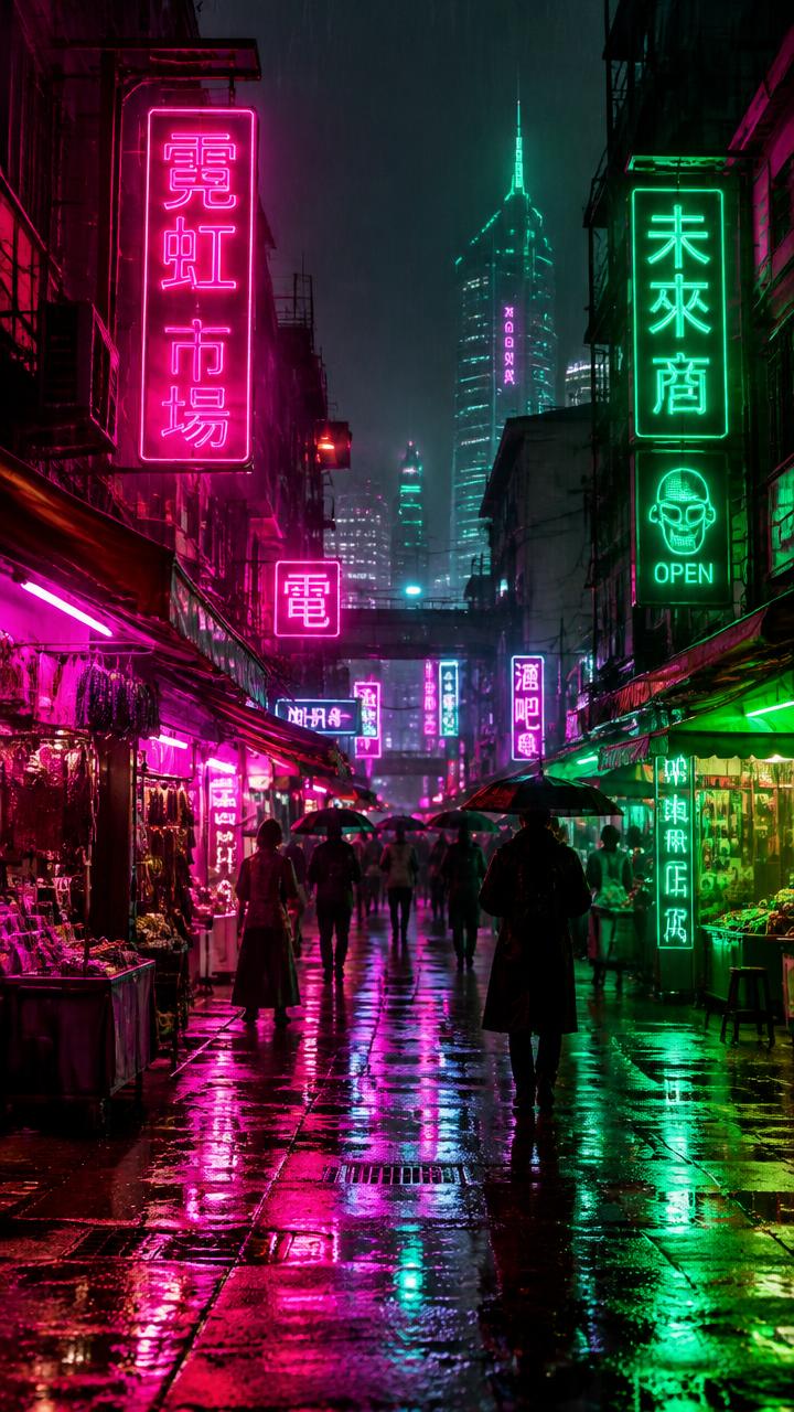 Neon Market Rain
